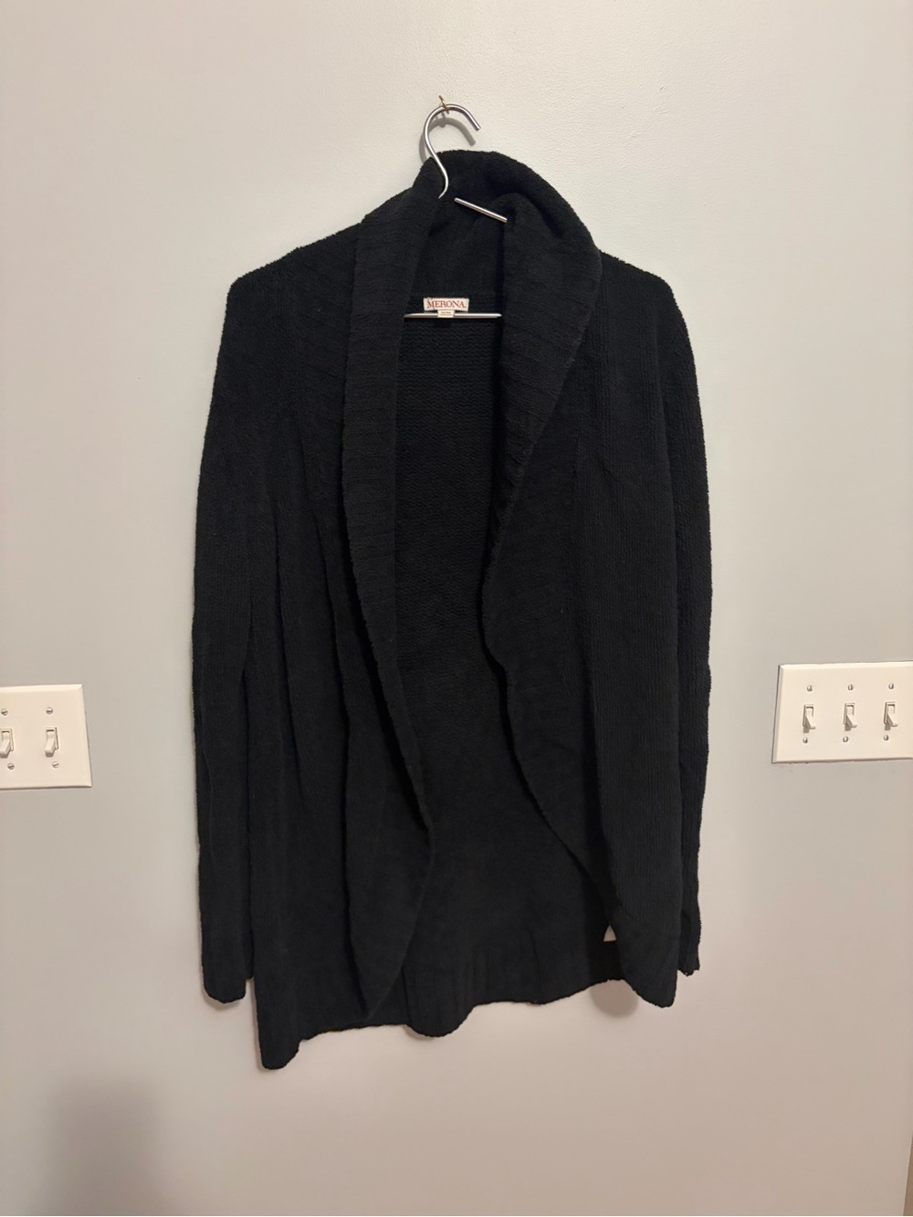 Black Shawl Collar Knit Cardigan